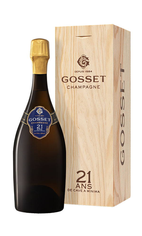 Champagne Gosset, Champagne AC 21 ans de Cave a minima in wooden case  
